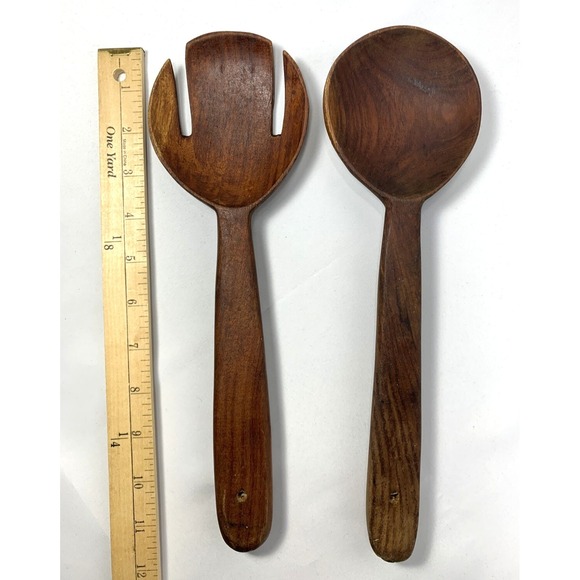 The Unbranded Brand Other - Wood Utensils Kitchen Wall Decor Salad Set Fork Spoon Vintage Country Rustic 12"